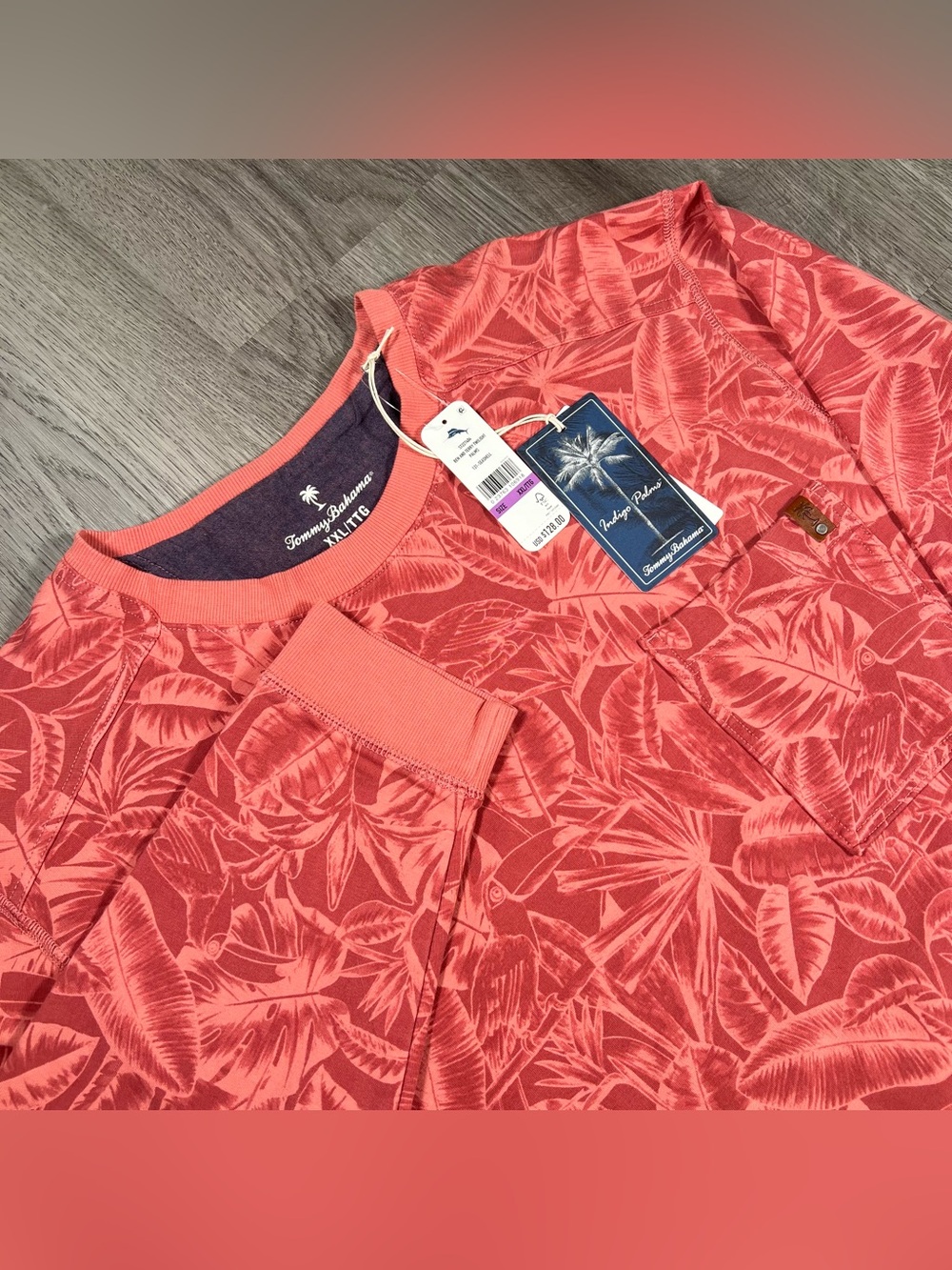 New Tommy Bahama Mens Ben and Terry Twilight Palms Sweatshirt Seashell Red XXL